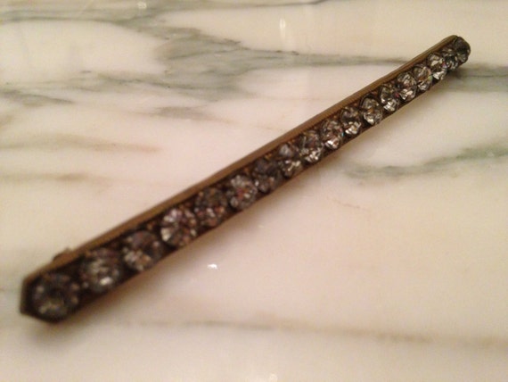 Deco Bar Brooch, 1920's Art Deco Rhinestone Bar P… - image 3