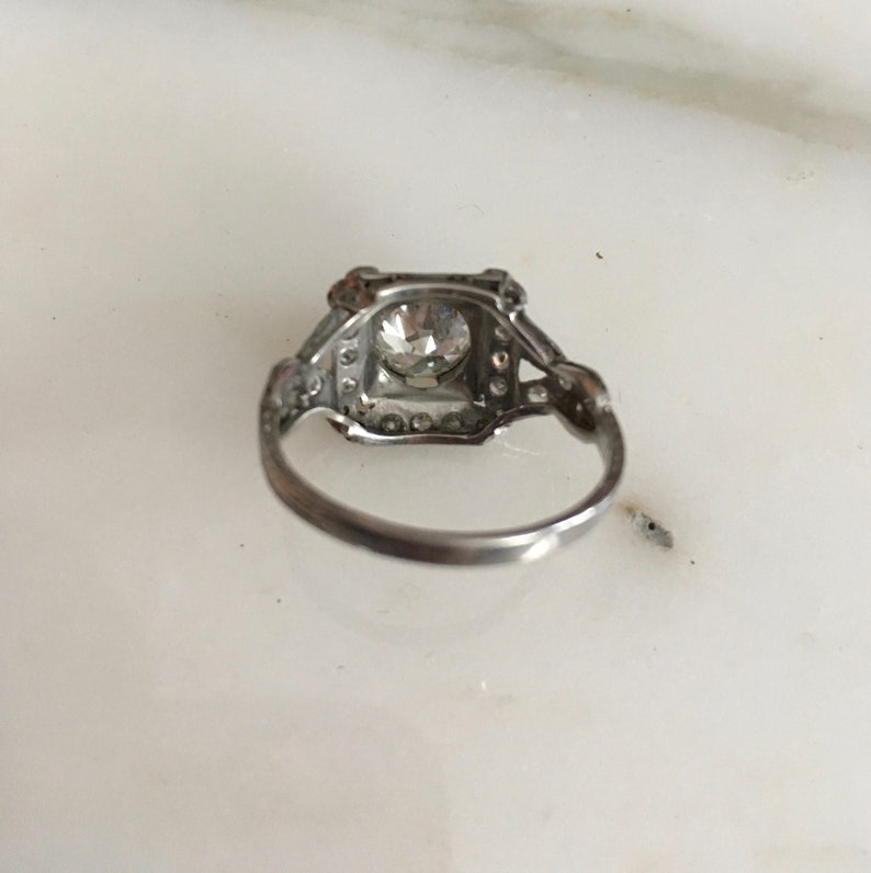 Art Deco Diamond Ring Antique Engagement, Platinum Setting, Transitional Cut, 1.5 Carrot European Color H VS 1 size 7, Platinum Setting