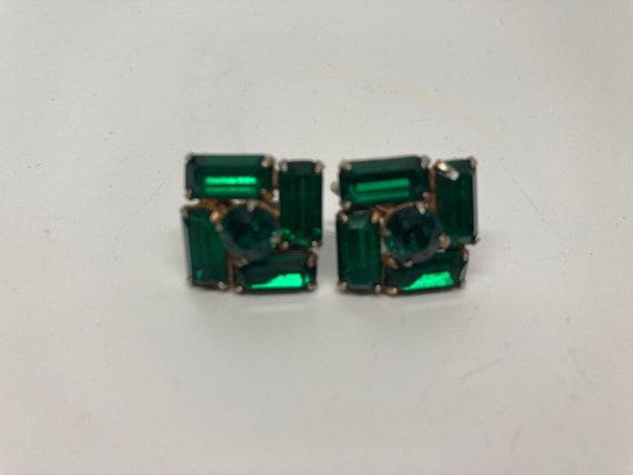 Rhinestone Earrings, Emerald Earrings, Prong set … - image 1