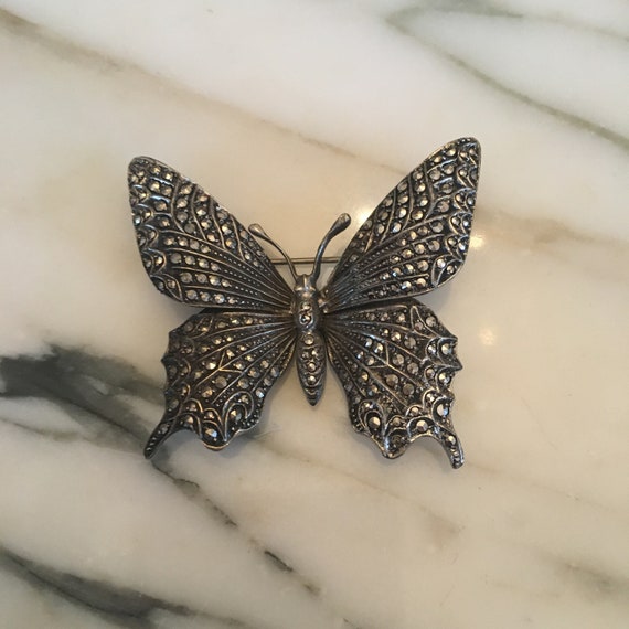 Sterling Silver Marcasite Butterfly Brooch, Vintag