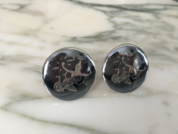 Siam Cufflinks, Sterling Siam, 1940's Niello, ste… - image 8