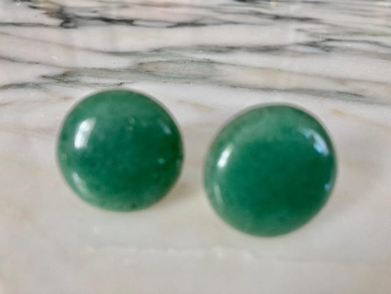 Jade Cufflinks, Silvertone, Button cufflink, Larg… - image 1