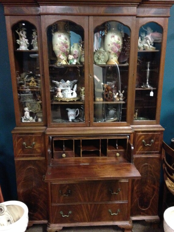 Vintage Deco China Cabinet Antique Secretary Pull Out Desk Etsy