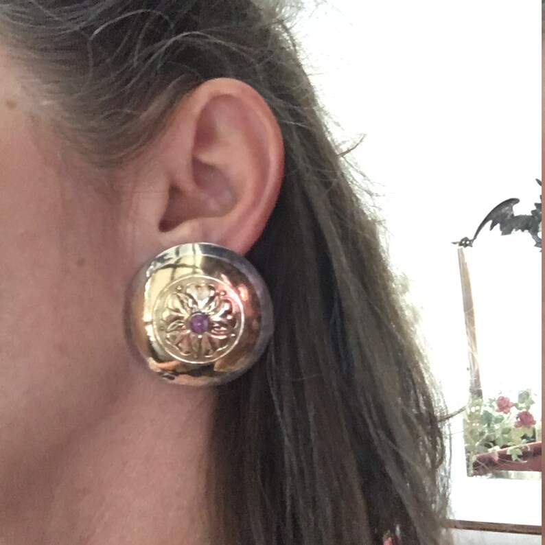 SterlingGold Filled Contemporary Earrings Tabra Modern Earrings Amethyst Sterling Silver Large Disc