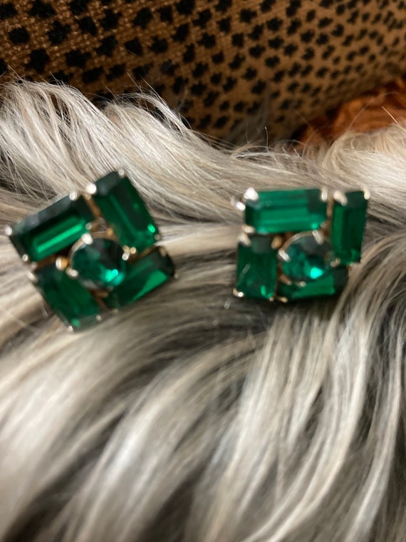 Rhinestone Earrings, Emerald Earrings, Prong set … - image 5