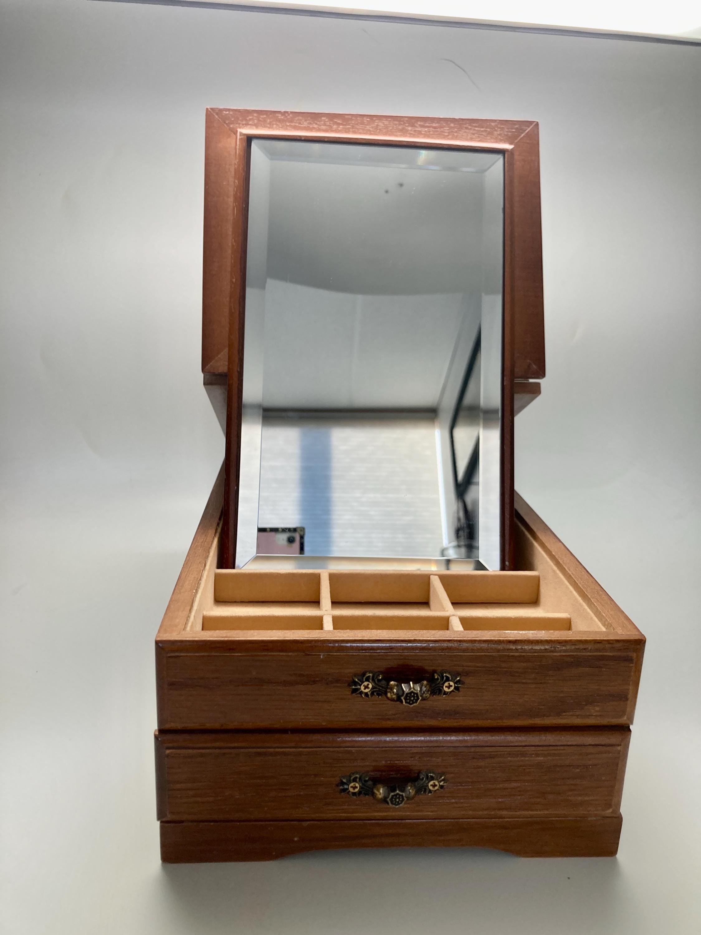 小物入れ 1974s Levi's Pub Mirror Jewelry Box Vintage Wooden Jewelry Box, Beveled Mirror, 1970s Trinket Storage