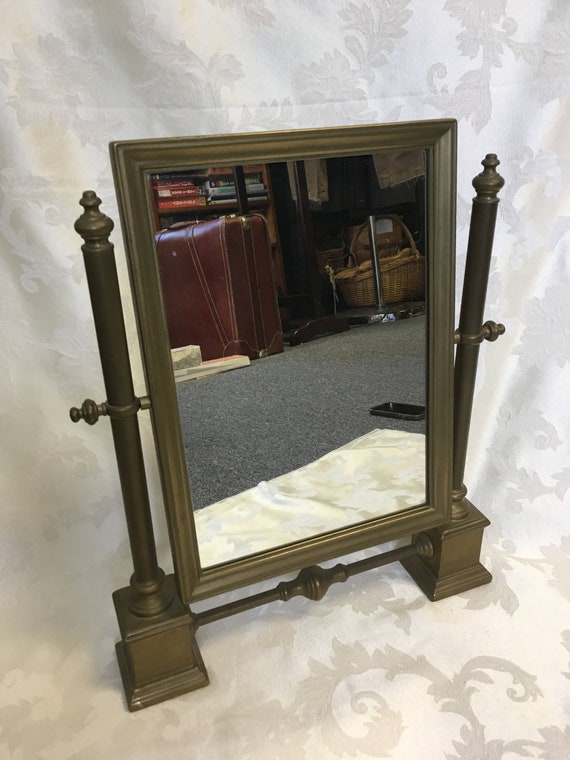Deco Mens Shaving Mirror Table Top Brass Chevel Image 0