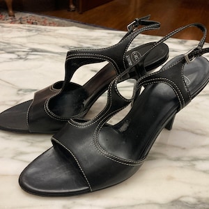 Circa Joan & David, Black Sandals, T strap shoes, 4&quot; heel, Dance shoe, black sling backs, Black sandals