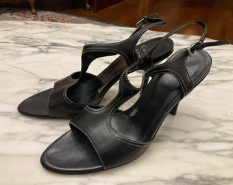 Circa Joan & David, Black Sandals, T strap shoes, 4" heel, Dance shoe, black sling backs, Black sandals