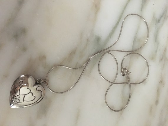 Heart locket, Sterling locket, Valentine, etched … - image 3