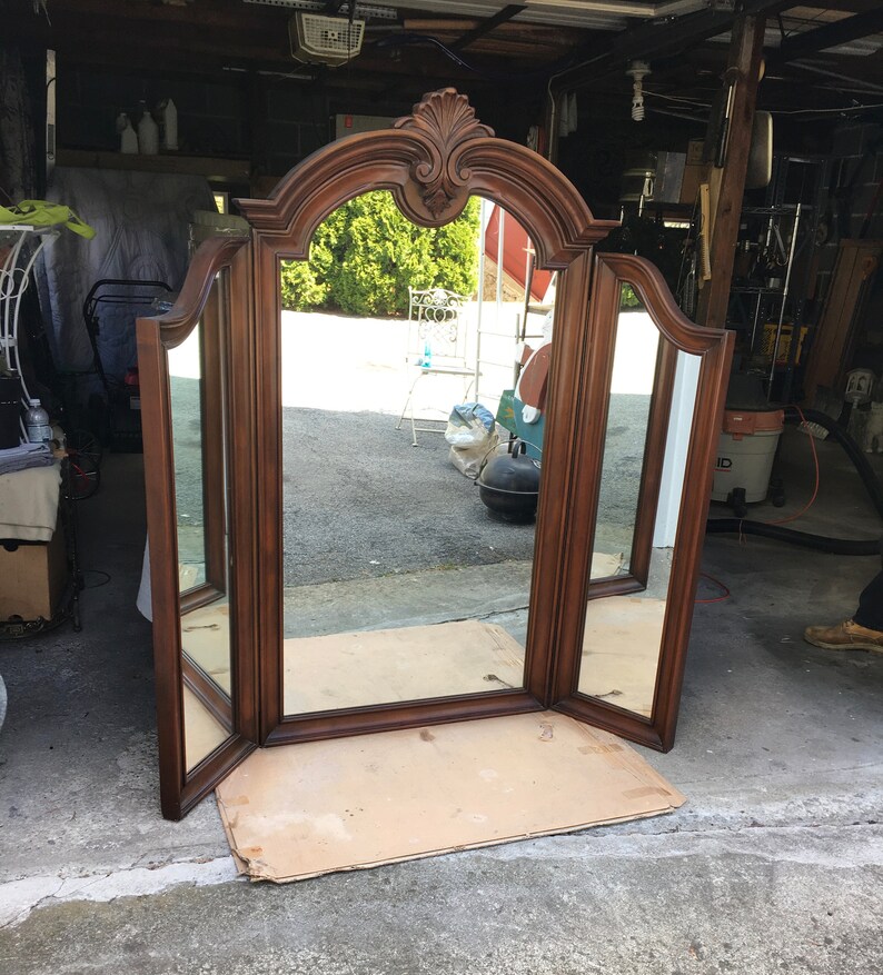 Heavily Carved Trifold Mirror Large Antique Ornate Walnut Etsy