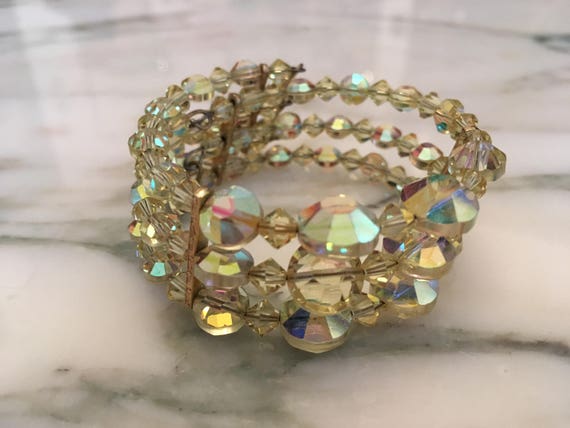 AB Crystal Bracelet, Aurora Borealis, Wire Cuff b… - image 3
