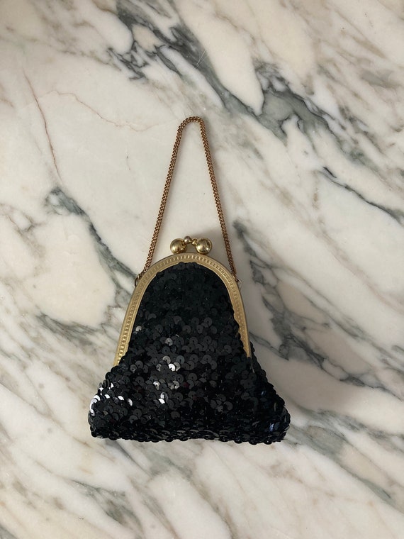 Small Black Purse, Sequin Bag, Evening Purse, Vint