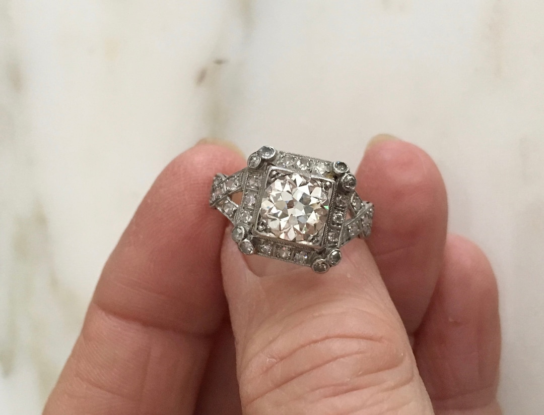 Antique Deco Diamond Engagement Ring, Platinum Setting, Transitional ...