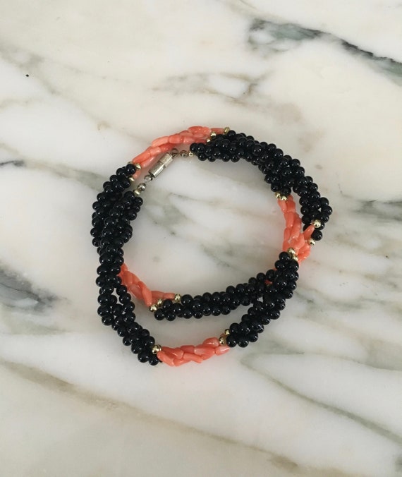 Coral Onyx choker, black and coral, Onyx necklace,