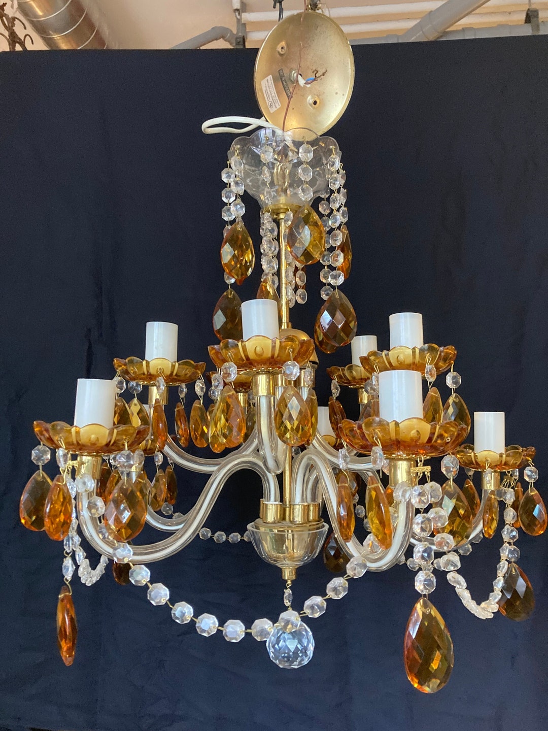 【VINTAGE HOLLYWOOD】Chandelier Crystal Hairpin 1940s Hollywood Regency crystal chandelier by Lightolier