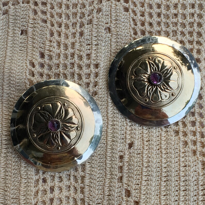 SterlingGold Filled Contemporary Earrings Tabra Modern Earrings Amethyst Sterling Silver Large Disc