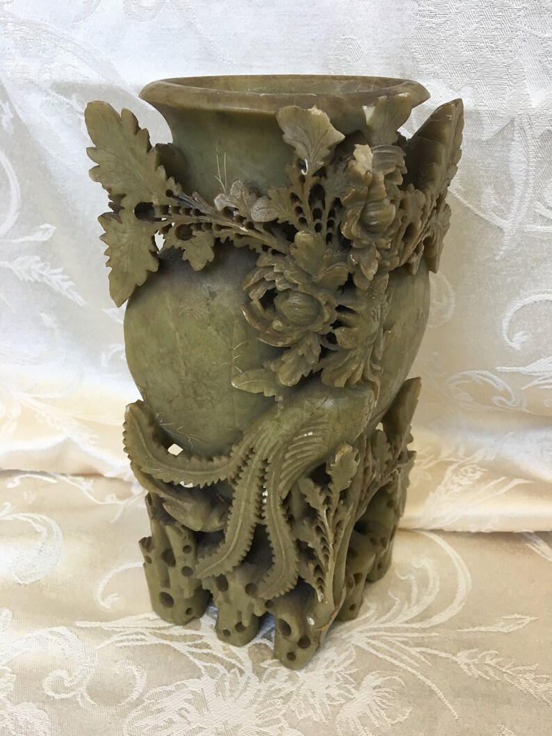 Antique Chinese Soapstone Vase Asian Art Carving Large Hand Etsy