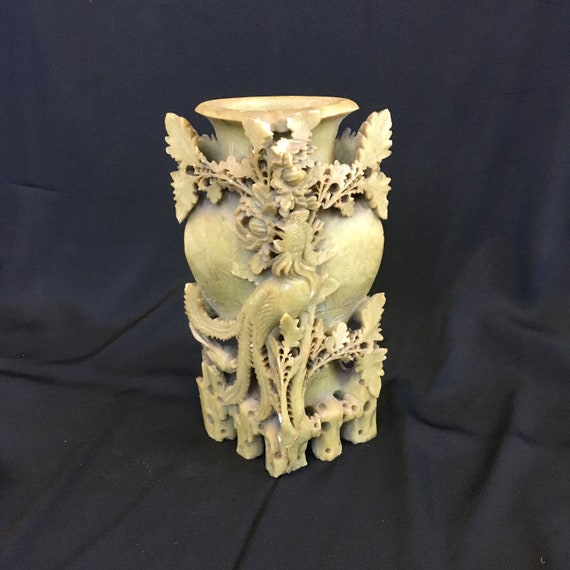 Soapstone Carved Vase Victorian Chinese Vase Oriental Etsy