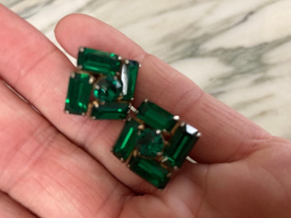 Rhinestone Earrings, Emerald Earrings, Prong set … - image 3