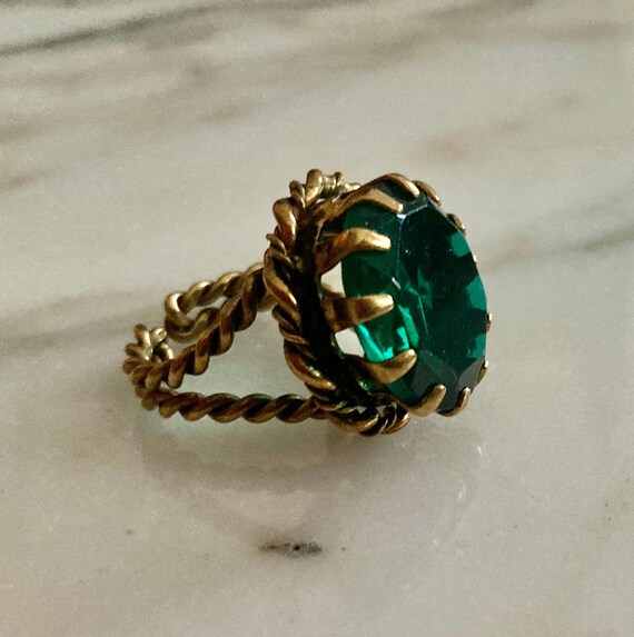 Emerald ring, Antique adjustable, Brass twisted w… - image 11