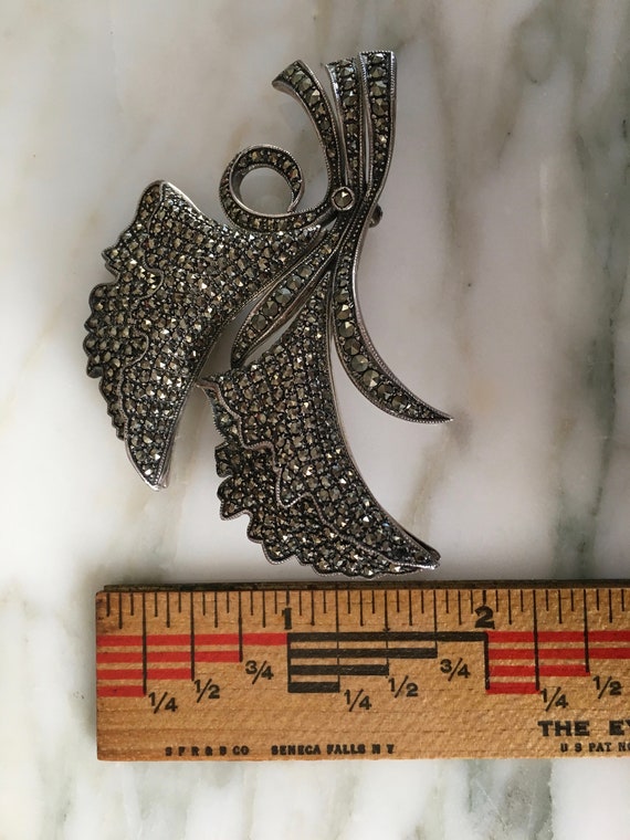 Sterling Silver Marcasite Flower Brooch, Vintage … - image 4