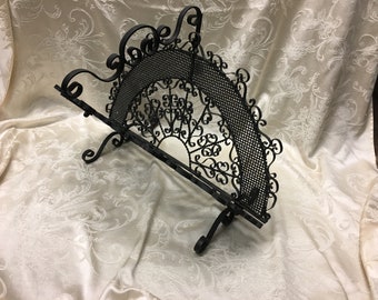 Tole metal Art, Curly wrought Iron, magazine rack, black Wrought Iron, Mediterranean, antique Magazine Rack,decorative book rack,Mid Century