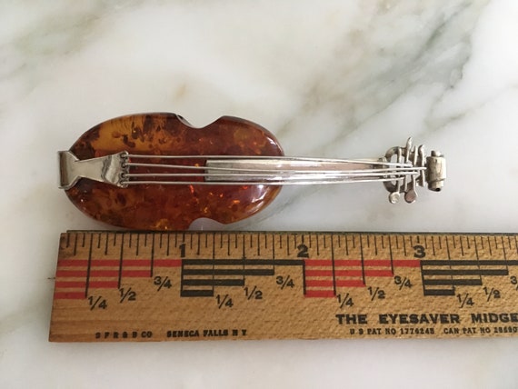 Sterling Silver Amber Guitar Brooch