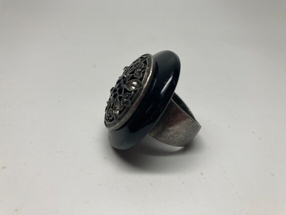 Filigree Button Ring: Chunky Black Costume Ring, … - image 6