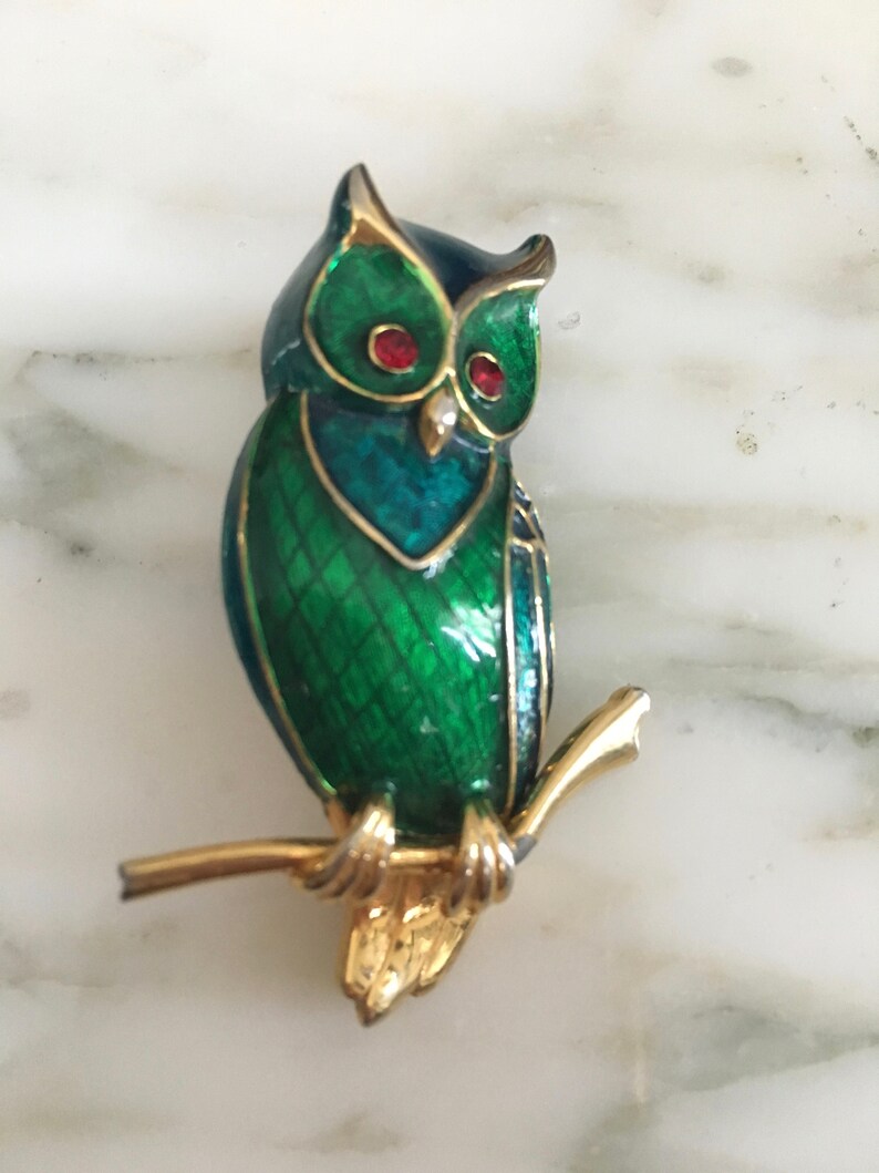 Colorful bird Pin Owl lover jewelry Bird lover Jewelry Owl brooch Boucher bird Pin Signed Boucher Boucher Owl brooch