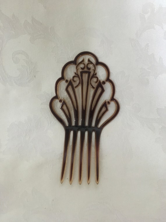 Antique Art Deco Hair Comb, 2 tone Tortoise Shell