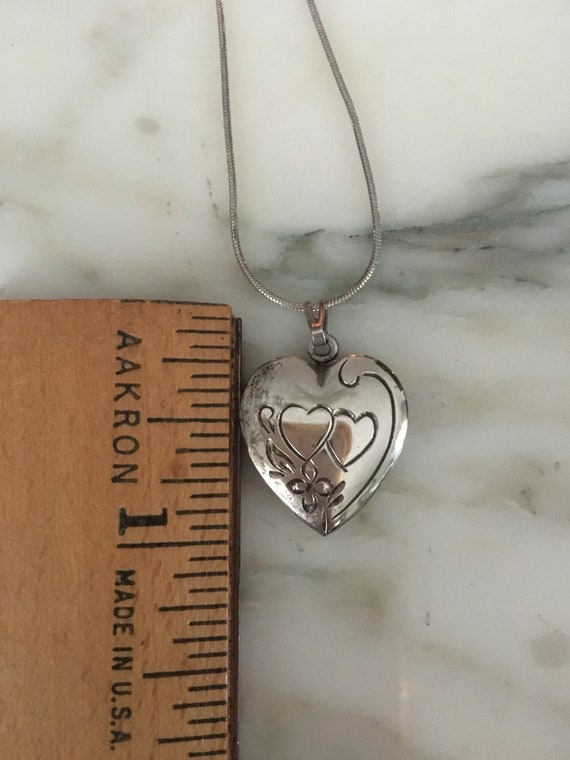 Heart locket, Sterling locket, Valentine, etched … - image 5