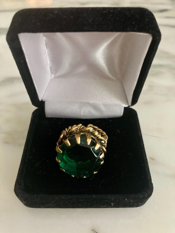 Emerald ring, Antique adjustable, Brass twisted w… - image 5
