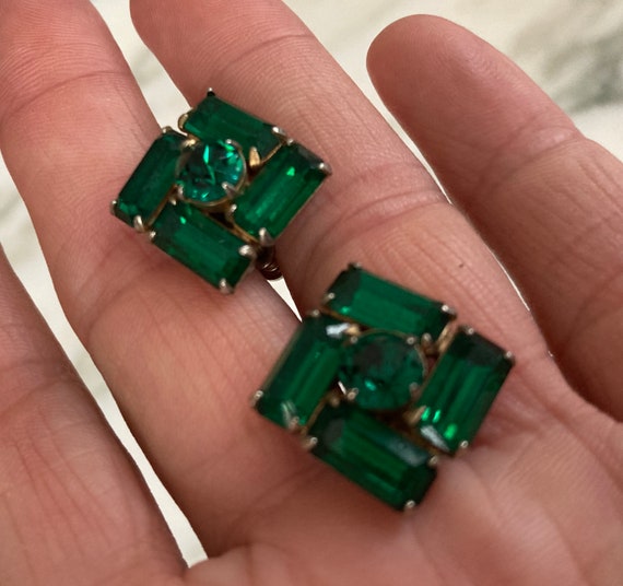 Rhinestone Earrings, Emerald Earrings, Prong set … - image 2