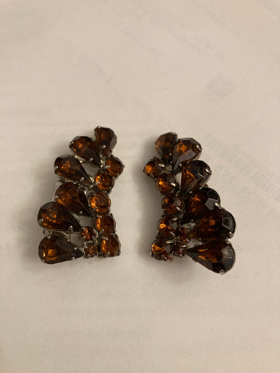 Creep up Ear Earrings, amber Rhinestones, Clip on… - image 10