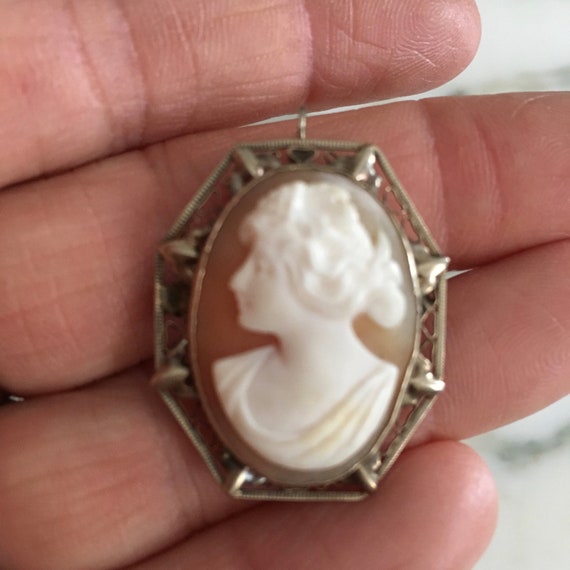 14K White Gold Cameo, Victorian cameo, Edwardian … - image 5