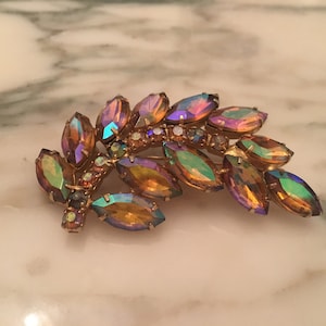 AB Brooch, aurora borealis brooch, Crystal brooch, Prong Set, Aurora Borealis marquise Rhinestone pin