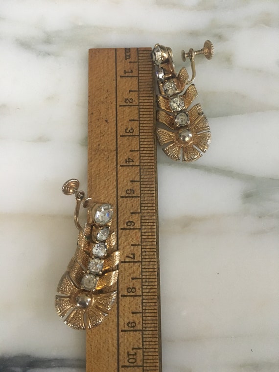 Rhinestone Earrings, Antique Prong Set Goldtone E… - image 3