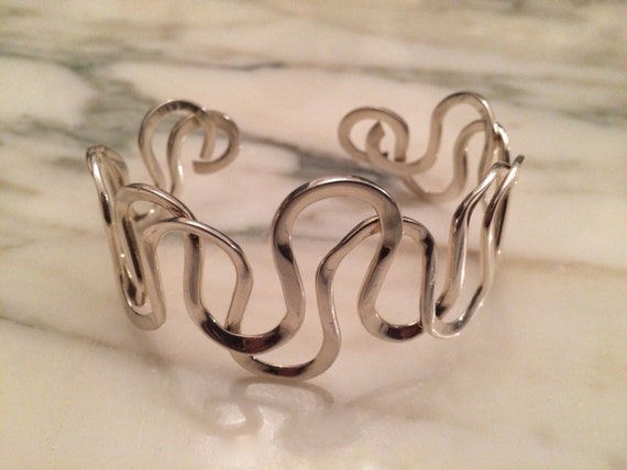 Sterling cuff bracelet, large Women cuff bracelet… - image 1