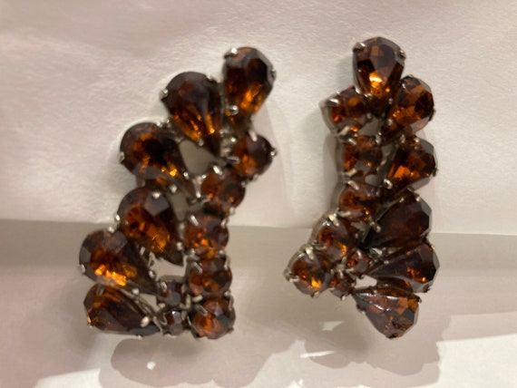 Creep up Ear Earrings, amber Rhinestones, Clip on… - image 8