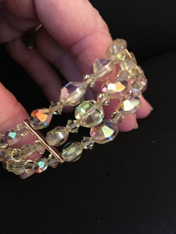 AB Crystal Bracelet, Aurora Borealis, Wire Cuff b… - image 7