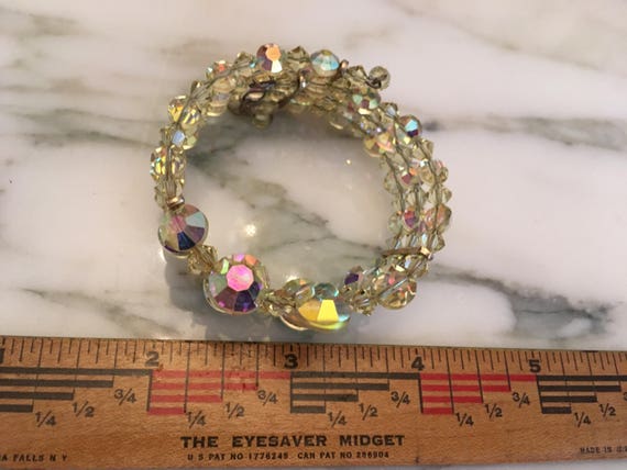 AB Crystal Bracelet, Aurora Borealis, Wire Cuff b… - image 4