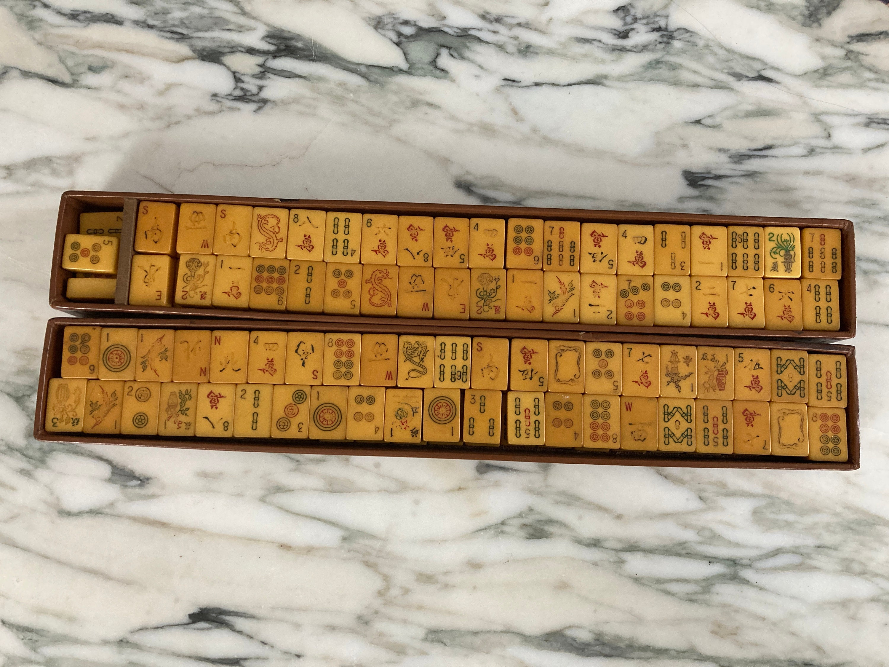 Vtg 1940s Rottgames Bakelite Mahjong Set •146 Tiles •Peacock One Bam