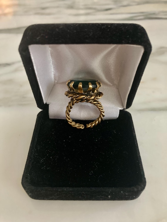 Emerald ring, Antique adjustable, Brass twisted w… - image 4