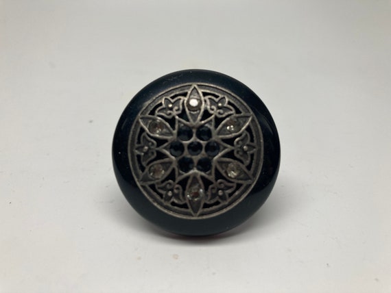 Filigree Button Ring: Chunky Black Costume Ring, … - image 9