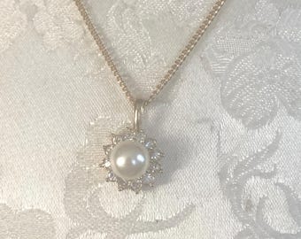 Vintage Pearl Choker, Rhinestone Gold Tone, 18 inch