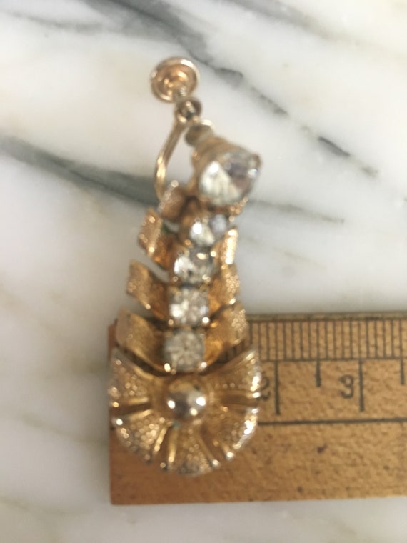 Rhinestone Earrings, Antique Prong Set Goldtone E… - image 6