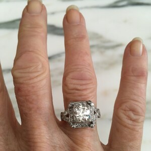Art Deco Diamond Ring Antique Engagement, Platinum Setting, Transitional Cut, 1.5 Carrot European Color H VS 1 size 7, Platinum Setting