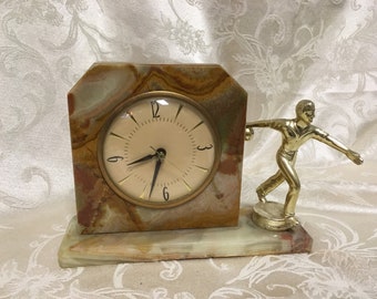 Horloge de session, horloge électrique, décoration de bar de bowling, horloge de cheminée vintage à quartz/marbre, horloge électrique des années 1950, horloge de statue de bowling