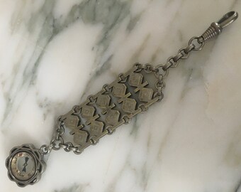 Victorian Watch Fob, Compass fob, Edwardian Watch Chain, Compass watch chain, Silver watch chain, Unique Fob, early 1900 watch fob